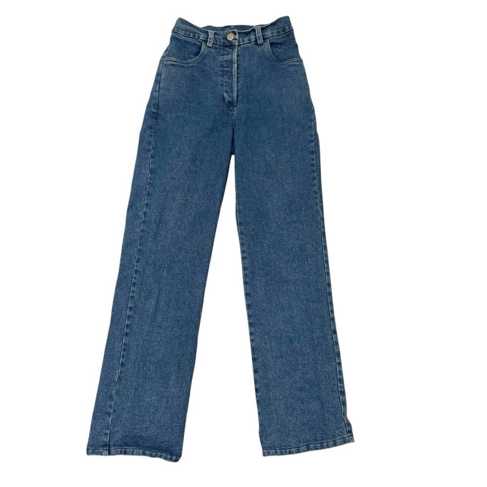 Loup Straight Leg Button Fly Stretch Denim Jeans Medium Blue Wash size XS